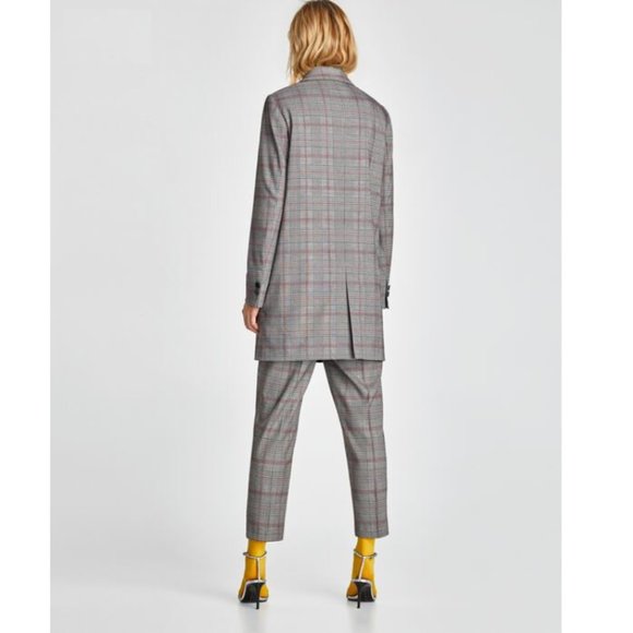 NWOT Zara Grey Plaid Checked Double Breast Coat Size M - Picture 5 of 13